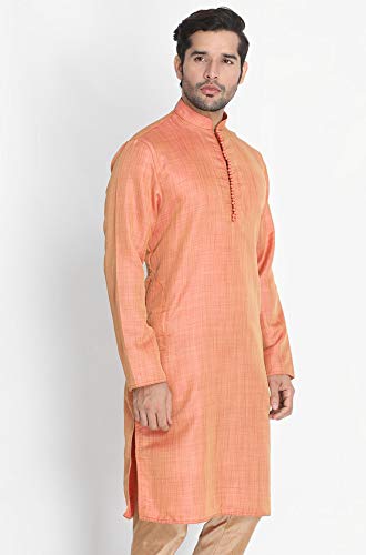 Image of VASTRAMAY Men's Beige Cotton Silk Blend Kurta