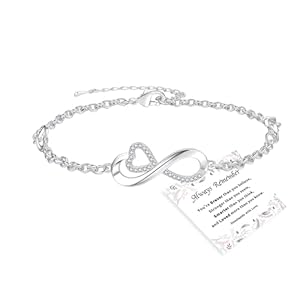 NEVEGE Silver Bracelets for Women, Adjustable Sterling Silver Bracelets with 5A Cubic Zirconia Hypoallergenic Silver Heart Infinity Bracelets for Women