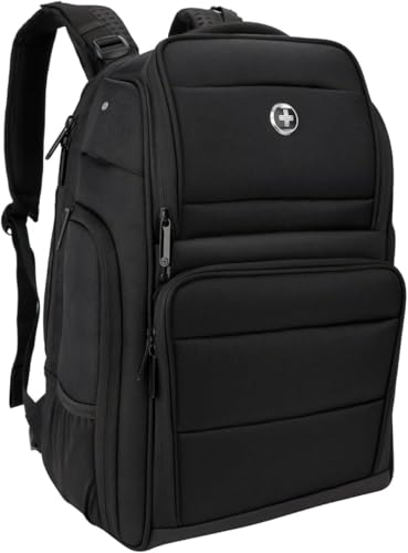 Swissdigital Design Fits 15.6 inch Large Laptop Backpack for Men and Women, Computer Bag with USB Charging Port and Vibrating Massager for Business/Travel/Commute Daily, Black | SENSOR