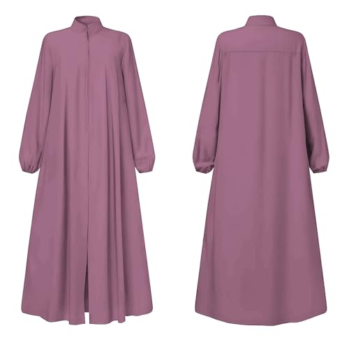 Image of Womens Abaya Muslim Long Sleeve Front Zipper Dress Prayer Islamic Clothes with Pockets