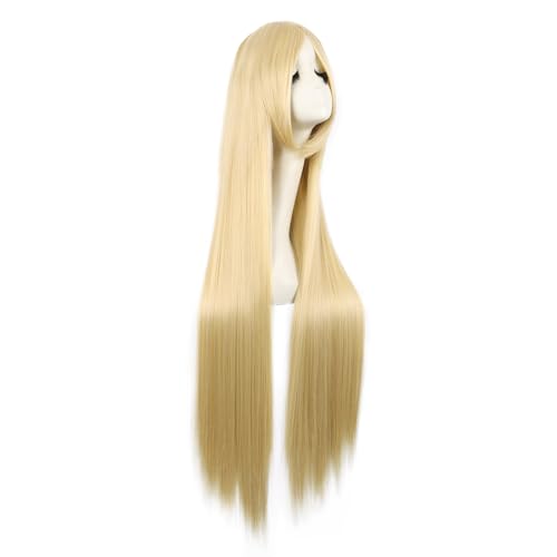 Image of MapofBeauty 40 Inch Oblique Bangs Anime Long Straight Wig, Mixed Golden