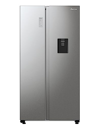 Fridgemaster MS91547DFE Freestanding American Side by side Door Fridge Freezer 547L Metal Grey Inverter compressor Non-Plumbed Water Dispenser Black 91  1786  643 cm WHD Energy Rating E