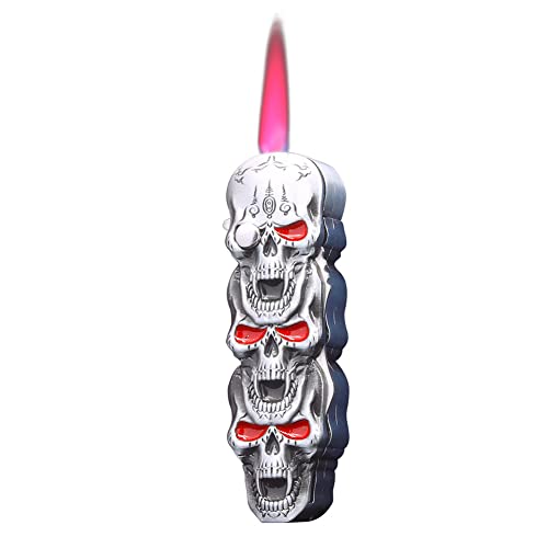 Encendedor metálico con diseño calavera plateado miniatura 1