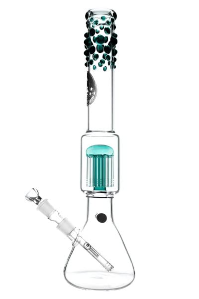 Heisenberg Beaker Bubble 12-Arm Perc Darkgreen Glasbong Höhe 49cm Percolator Bong 18.8er Schliff mit Kickloch
