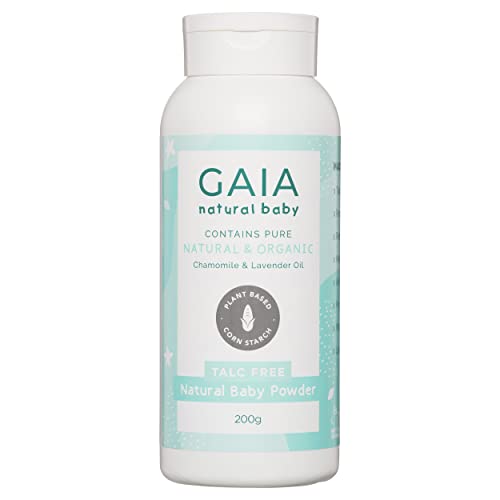 GAIA Natural Baby Powder | 100% talc free baby powder | cornstarch | organic Chamomile | organic Lavender | Perfume Free | Paraben Free | Nappy rash | Australian Made | Gentle baby care | 200g