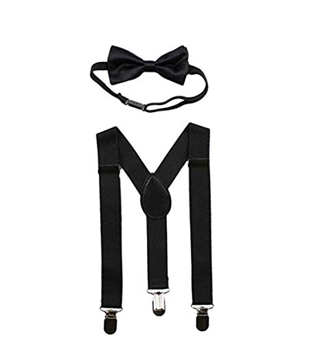 Sinen Baby Suspenders and Bow Tie Set Adjustable Kids Suspender Bowtie Sets for Boys and Girls-Black
