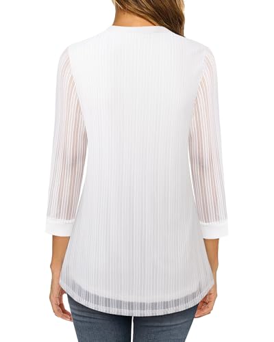 Flikity Womens Blouses & Shirts for Work Professional 3/4 Sleeve Ladies Tops Business Casual Dress Shirts Fashion 2024 Office Interview Clothes Chiffon Tunics Tops for Leggings Stripe White S - Image 3