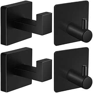 Tanice Towel Hooks, 4 Pack Towel Hooks for Bathroom, Black Adhesive Hooks, Heavy Duty Towel Holder, Wall Monted Coat Hooks, Wall Hooks for Kitchen, Bathroom