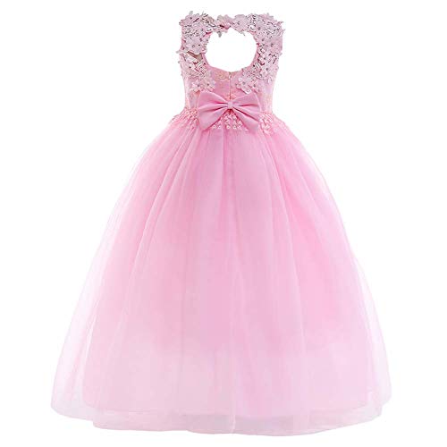 Kids Formal Prom Ball Gown Flower Girl Lace Tulle Pageant Princess Party Maxi Floor Length Long Wedding Junior Bridesmaid Dance Dress Baby Pink 6-7 Years