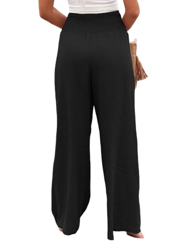 Loovoo Women Linen Palazzo Pants Summer Boho Wide Leg High Waist Casual Lounge Pant 2025 Beach Travel Vacation Outfits2