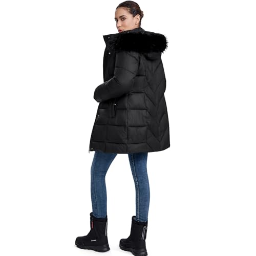 Image of HOTIAN Women's Winter Puffer Down Coat Long Thickened Padded Parka Warm Jacket with Faux Fur Detachable Hooded