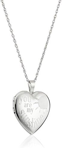 Amazon Collection Sterling Silver Heart "You Are My Sunshine" Locket Necklace, 18"
