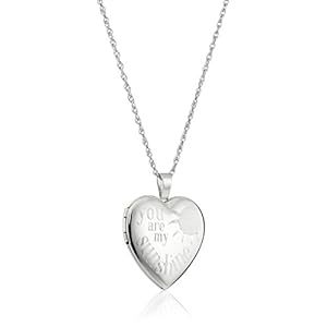 Amazon Collection Sterling Silver Heart “You Are My Sunshine” Locket Necklace, 18″
