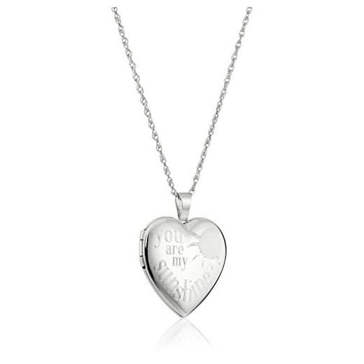 Amazon Collection Sterling Silver Heart "You Are My Sunshine" Locket Necklace, 18"
