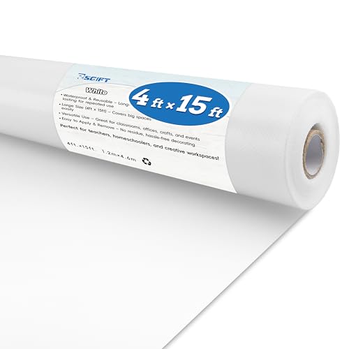 Rsgift White Bulletin Board Paper Roll 4ft x 15ft, Waterproof Bulletin Board Fabric for Walls, Reusable Bulletin Boards Background Decorations for Classroom, Offices, Crafts & DIY