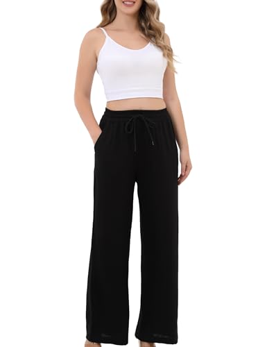 Aphratti Wide Leg Pants for Women Flowy Drawstring Elastic Waist Summer Pants Black X-Large - image 1