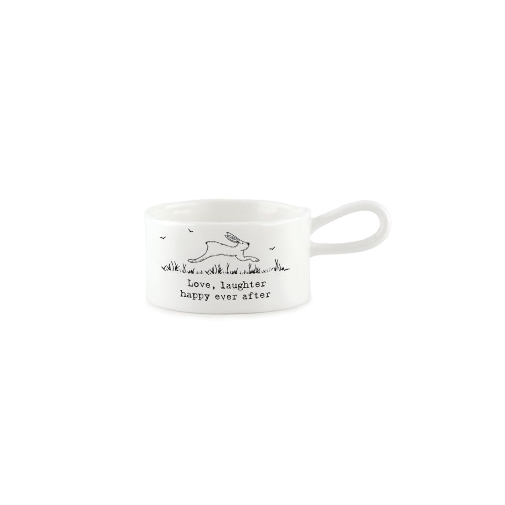 East Of India White Porcelain Handled Tea Light Holder In A Box - Love, Laughter, Happy Ever After