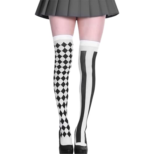 Clown Kostüm Damen,Fasching Zirkus Harlekin Schwarz Weiß Strümpfe Accessoires Pantomime Pierrot Strumpfhose Costume Karneval Clowns Overknee...