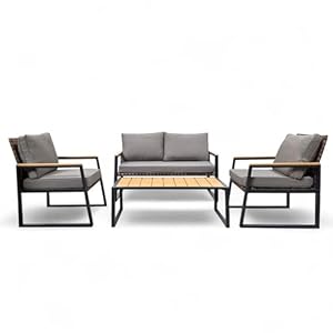 osoltus Lounge Möbel Set 4tlg. | Outdoor Gartenmöbel Sahara | Metallgestell – wetterfestes Kunstleder und abnehmbare Bezüge in Taupe