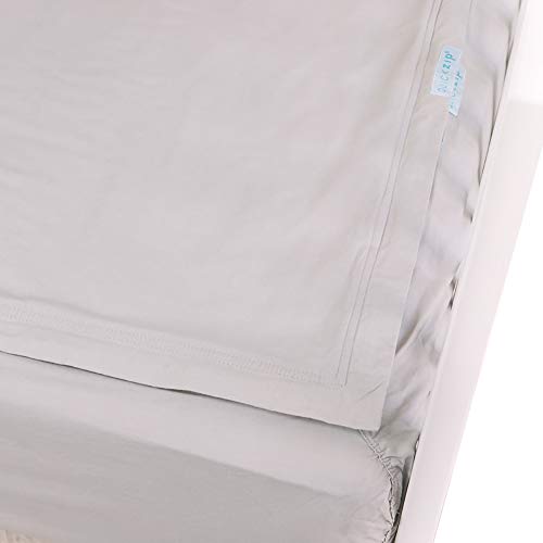Image of QuickZip Crib Sheet Set - Faster, Safer, Easier Baby Crib Sheets - Includes 1 Wraparound Base & 1 Zip-On Crib Sheet - Gray 100% Cotton - Fits All Standard Crib Mattresses