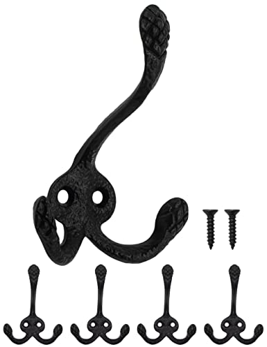 Fuxxer Rustikale Eisen-Haken Garderoben-Haken Gusseisen Design 5er Set schwarz
