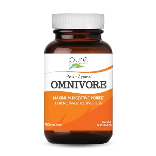 Real-Zymes™ OMNIVORE Digestive Enzymes Supplement with Probiotics for Better Digestion - Natural Support for Relief of Bloating, Gas, Belching, Diarrhea, Constipation, IBS, etc. - 90 Caps -  Pure Essence Labs, PUR90403