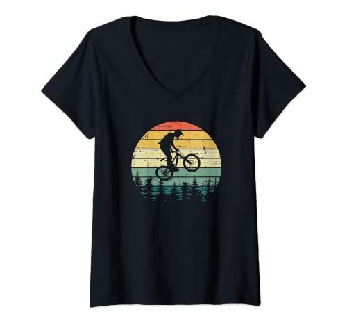 Mujer Vintage Retro Mountain Bike MTB Downhill Biking Camiseta Cuello V