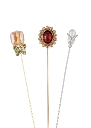 Image of Alilang 3Pcs Vintage Style Hat Lapel Brooch Pins with Flexible Bendable Design for Secure Fit on Hats, Scarves, and Suits