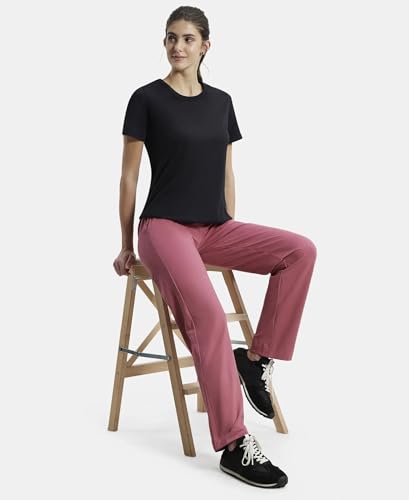 Image of Jockey 1302 Women's Super Combed Cotton Elastane Stretch Relaxed Fit Trackpants with Side Pockets