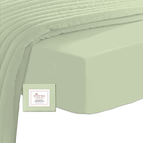 Pizuna Pure Combed Cotton Single Bed Fitted Sheet 90x200 cm, Celadon Green, 400 Thread Count Cool Luxury Soft 100% Long Staple Cotton Sateen Weave, 40cm Deep Pocket Bedsheet (Fitted Bed Sheet -1PC)