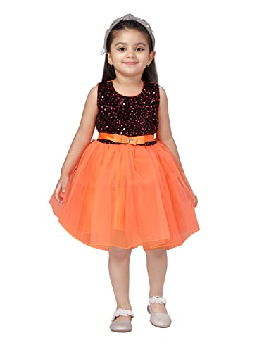 Image of MUHURATAM Baby Girl's Net Fit and Flare Knee-Length Dress (FK-1001 Orange 18)