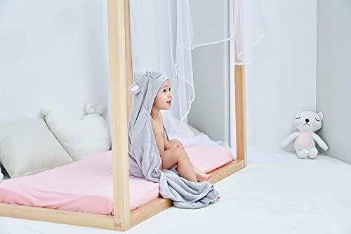 Image of HIPHOP PANDA Ultra Soft Hooded Baby Towel - 2-Layer Thick 500GSM Absorbent | Rayon Made from Bamboo, Hooded Bath Towel for Newborn, Infant, Toddler, Baby Registry - Hippo, 30x30 In