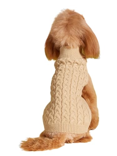 FANSU Pullover für kleine Hunde, weicher Rollkragen, dick, gestrickt, für Welpen, einfarbig, für kleine, mittelgroße und große Hunde und Katzen, warmes Haustier-Weihnachts-Winter-Outfit (XS, Khaki)