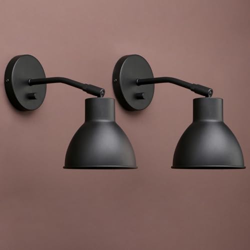 Image of Yosoan Set of 2 Black Vanity Reading Wall Sconce with On Off Switch | Brass Vintage Industrial with 340 Degree Angle Wall Mount Lamp 5.7 inch Bowl Metal Shade Bedside Bunk