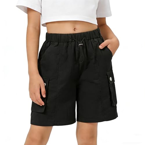 Image of Rolanko Girls Cargo Shorts Lightweight Parachute Short Pants with Pockets Summer Cargo Shorts for Kids Casual Hiking Sports