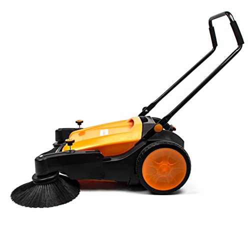 Industrial Floor Sweeper with Triple Brooms, 38" Outdoor and Indoor Sweeper, 38,000 Square feet per Hour, 12 gal Waste Container