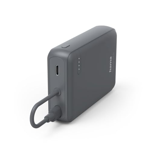 Hama Power Pack 10000mAh, mit festem USB C Kabel (externer Akku mit 2X USB C, zum mobilen Laden von Handy, Tablet, Bluetooth Box etc., tragbares Ladegerät klein, leicht, LED Anzeige) anthrazit
