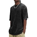 Acid Washed T Shirts Men Oversized T Shirts Adult Heavy Cotton Summer Short Sleeve Crewneck Tops Sport Tracksuits Baggy Plain Black Shirt for Men Plus Size Gym Wear Vintage Retro Unisex Tops