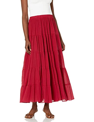 Lannaclothesdesign Women's Cotton Long Ruffle Full Circle Long Skirts Maxi Skirt One Size Burgundy #TOP3
