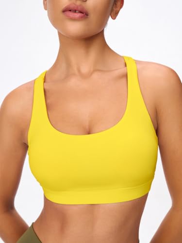 Image of Women's Strappy Sports Bras Light Compression Crop Criss Cross Back Padded Workout Yoga Bra Supportive U Neckline