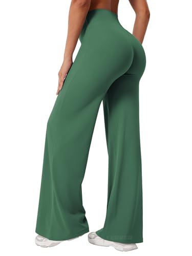 YEOREO Workout Leggings Womens No Front Seam Straight Leggings 31.5" High Waist Buttery Eddiy Gym Yoga Pants Dark Green S - 9