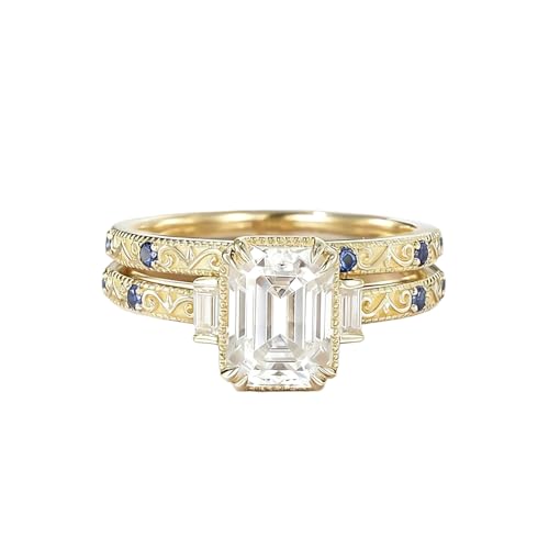 Image of YDD 9k/14k/18k Solid Gold Moissanite Wedding Ring Set for Women,1-3 CT Marquise/Round/Pear Cut Moissanite Bridal Ring Set,Engagement/Anniversary Band Set for Wife Girlfriend,Free Engraving (style-10)