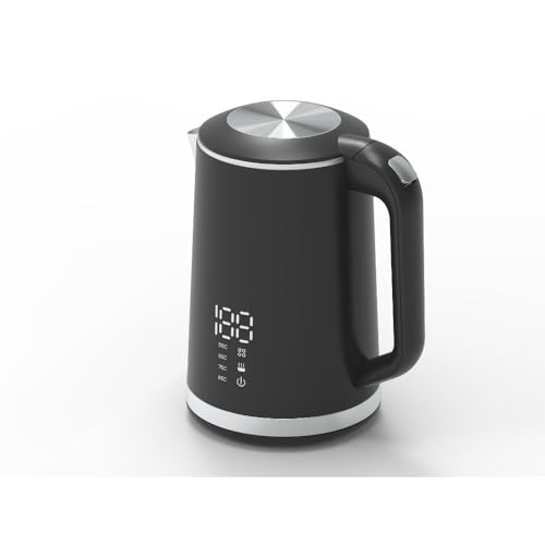 「NexPon」家庭用電気湯沸かし器 1.6L 大容量 SUS304 ステンレス 恒温智能デジタル表示 二重防熱 (ブラック,四段階保温)