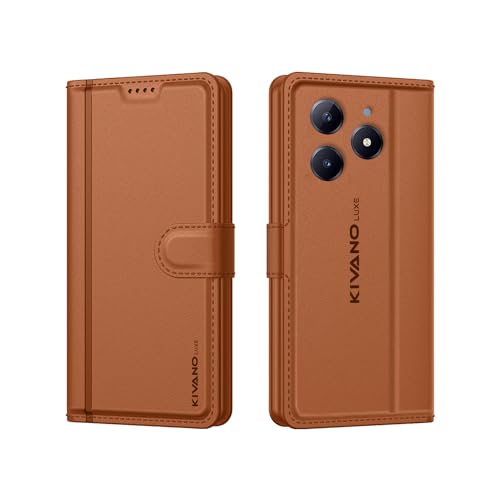 Image of KIVANO LUXE Compatible for Realme C63 / Realme Narzo N63 Luxury Handmade Leather Magnetic Flip Folio Case | Card Holder & Kickstand | Slim Protective Cover | Unisex - Brown