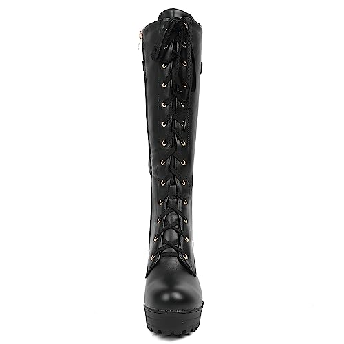 Image of Parisuit Women's Knee High Goth Platform Boots Lace Up Combat Boots