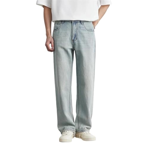 Mens Jeans Straight Summer Thin Vintage Loose Casual Wide Pants Stretch Classic Fashion Trousers