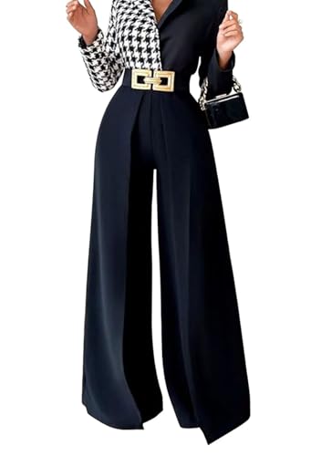 LROSEY Women Wide Leg Work Dress Pants Dressy Flowy High Waisted Pleated Palazzo Trousers for Business Office Wear Suit