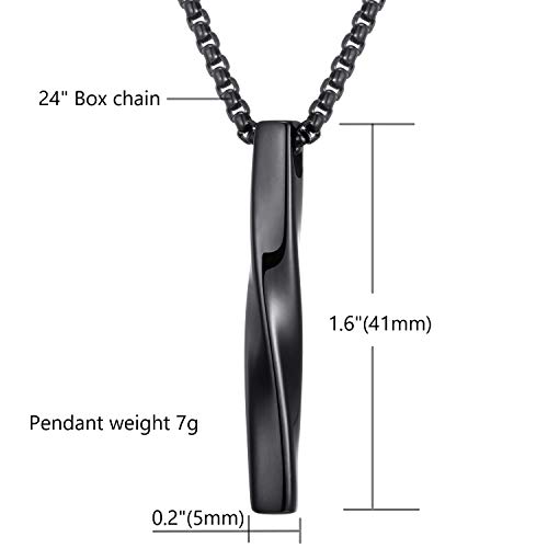 Stainless Steel Pendant Necklace for Men and Women, Unisex Twisted Cube Bar Pendant with Link Chain2