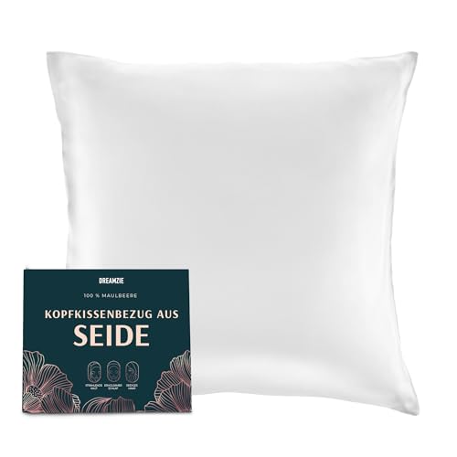 DREAMZIE Seidenkissenbezug 40x40 cm für Haar und Haut, Kissenbezüge Seide 19 Momme (Weiß, 1 Stück)