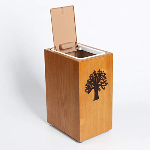Papelera cuadrada de madera negra con tapa y presión miniatura 5
